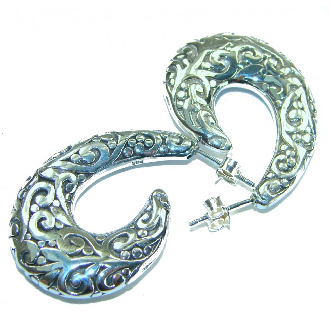 1 5/8 inches long - Free Spirit bohemian Style .925 Sterling Silver handmade Bali made Oversized Earrings