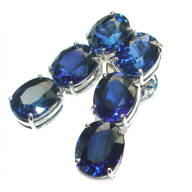 Deep Ocean 16.5 carat London Blue Topaz .925 Sterling Silver handmade Statement earrings - photo 2