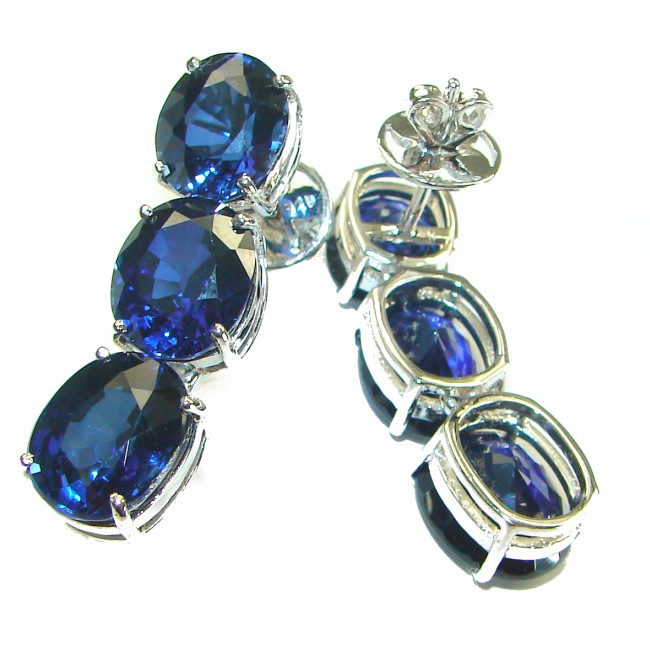 Deep Ocean 16.5 carat London Blue Topaz .925 Sterling Silver handmade Statement earrings - photo 1