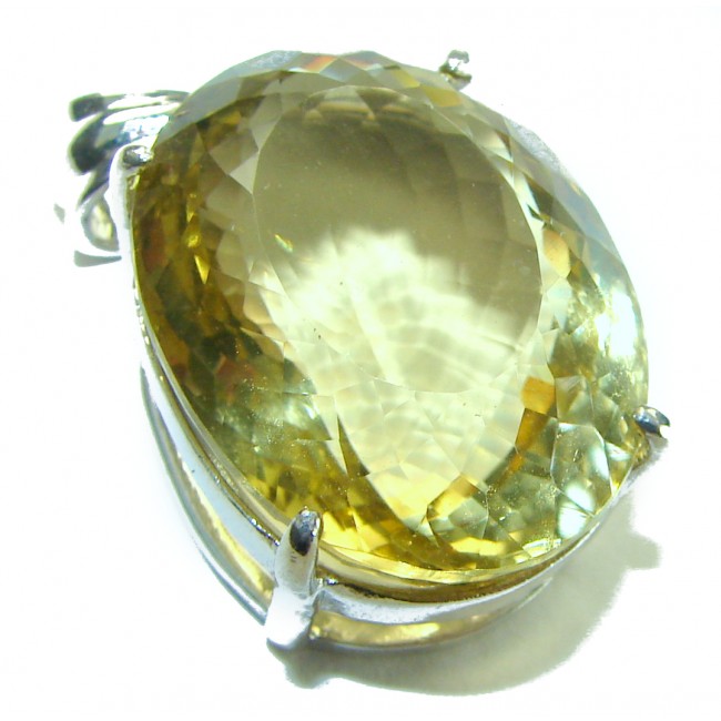 Perfection Oval cut 32.3 carat Lemon Quartz .925 Sterling Silver handcrafted LARGE pendant