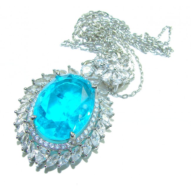 A Wild Ocean genuine 18.4 carat Paraiba Tourmaline .925 Sterling Silver handmade Statement necklace