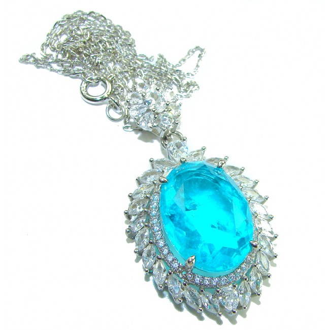 A Wild Ocean genuine 18.4 carat Paraiba Tourmaline .925 Sterling Silver handmade Statement necklace