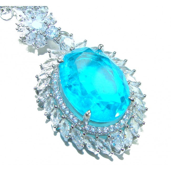 A Wild Ocean genuine 18.4 carat Paraiba Tourmaline .925 Sterling Silver handmade Statement necklace