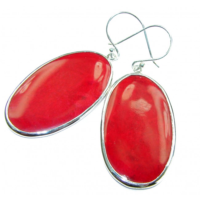 LARGE - Genuine Red Fossilized Coral .925 Sterling Silver handmade earrings