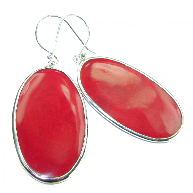 LARGE - Genuine Red Fossilized Coral .925 Sterling Silver handmade earrings