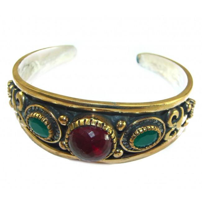 Victorian Style 22.5 carat Ruby Emerald & White Topaz .925 Sterling Silver Bracelet / Cuff