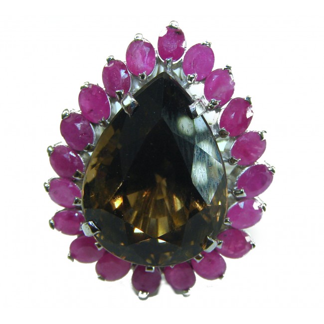 Incredible 45.5 carat Champagne Smoky Topaz Aquamarine .925 Sterling Silver Ring size 6 1/4 - photo 2