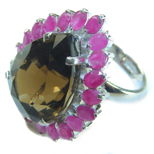 Incredible 45.5 carat Champagne Smoky Topaz Aquamarine .925 Sterling Silver Ring size 6 1/4 - photo 1