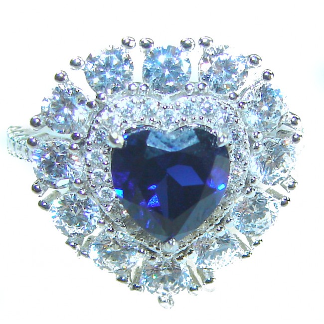 Ocean's Heart 1.8 carat Authentic Sapphire .925 Sterling Silver Handcrafted Ring size 6 1/4 - photo 2