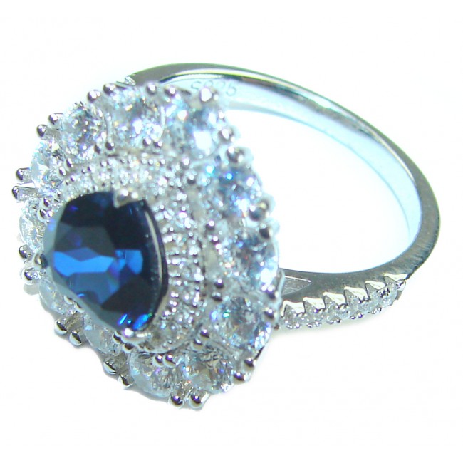 Ocean's Heart 1.8 carat Authentic Sapphire .925 Sterling Silver Handcrafted Ring size 6 1/4 - photo 1