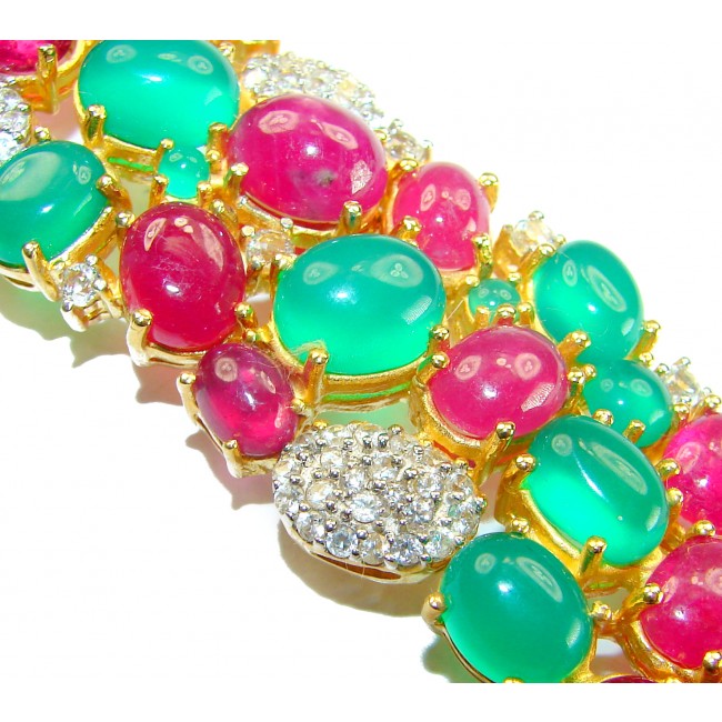 175.5 carat An exuberantly Large Renaissance Style Ruby Emerald 18K Gold over .925 Sterling Silver handcrafted Bracelet
