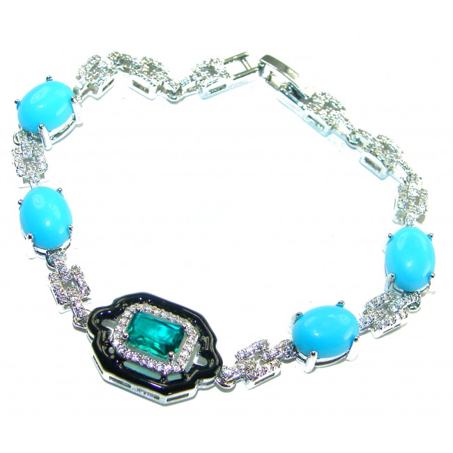 Art Deco - authentic 6.2 carat Chrome Diopside Turquoise .925 Sterling Silver handcrafted Bracelet