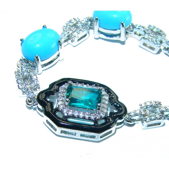 Art Deco - authentic 6.2 carat Chrome Diopside Turquoise .925 Sterling Silver handcrafted Bracelet