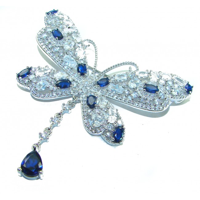 Vintage Design - Blue Butterfly - Genuine 10.2 carat Sapphire 14k White Gold over .925 Sterling Silver handmade Pendant Brooch
