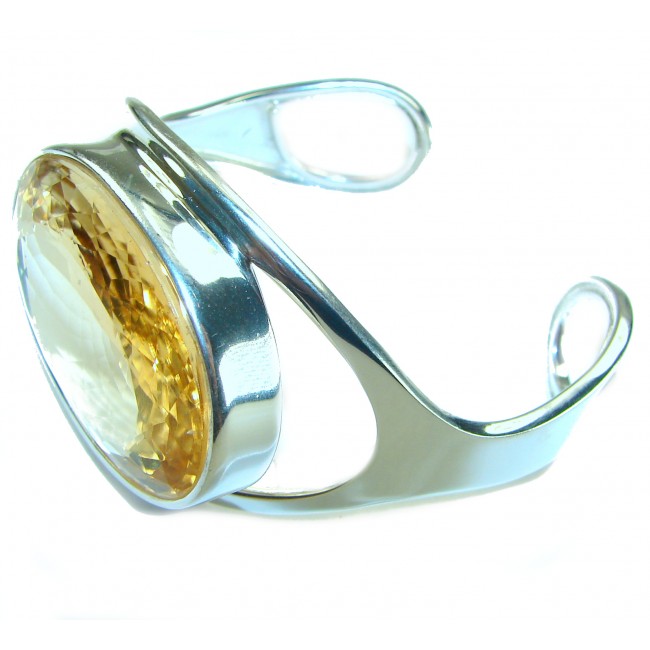 Simplicity 87.5 carat Genuine Lemon Quartz handcrafted .925 Sterling Silver Bracelet / Cuff - photo 3