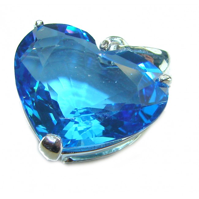 Blue Angel's Heart Luxurious 15.4 carat Swiss Blue Topaz .925 Sterling Silver handcrafted pendant