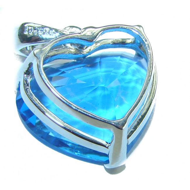 Blue Angel's Heart Luxurious 15.4 carat Swiss Blue Topaz .925 Sterling Silver handcrafted pendant