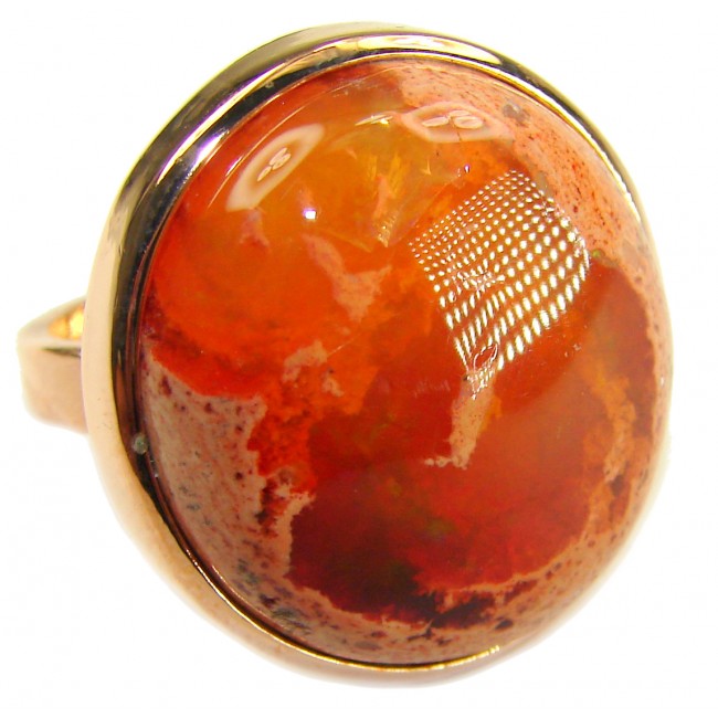 Orange Galaxy best quality 33.4 carat Mexican Opal 18K Rose Gold over .925 Sterling Silver handmade ring 8 adjustable