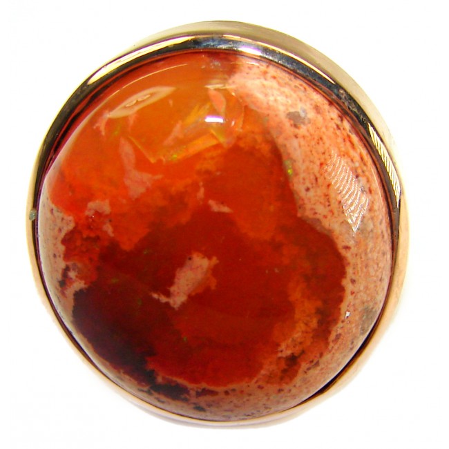 Orange Galaxy best quality 33.4 carat Mexican Opal 18K Rose Gold over .925 Sterling Silver handmade ring 8 adjustable