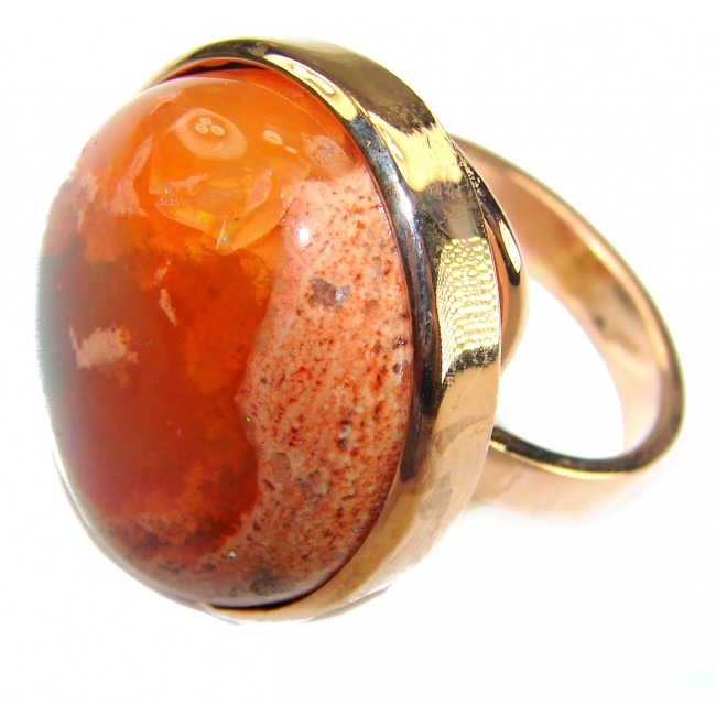 Orange Galaxy best quality 33.4 carat Mexican Opal 18K Rose Gold over .925 Sterling Silver handmade ring 8 adjustable