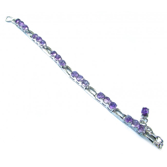 Dolce Vita - Precious Natural 19.5 carat Amethyst .925 Sterling Silver handcrafted bracelet - Bracelet with amethysts and silver, side view, full item displayed.