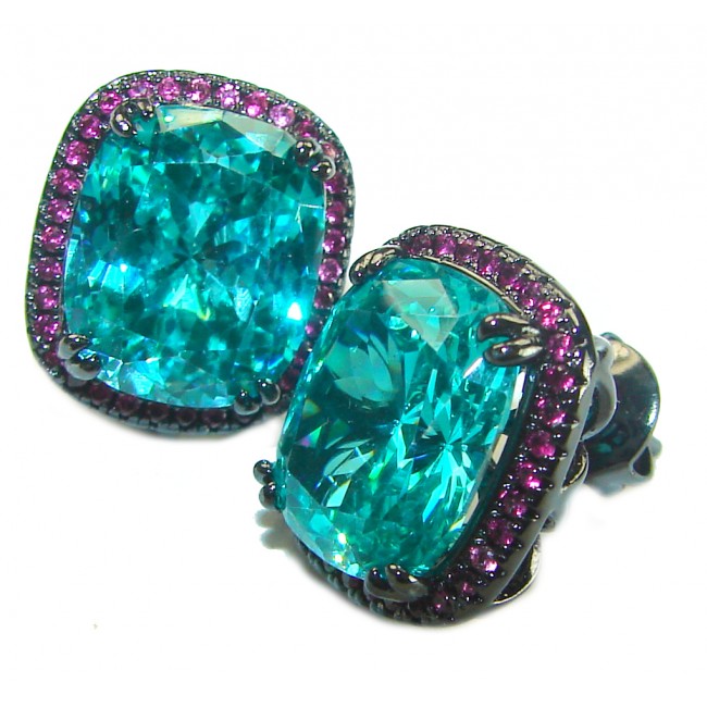 Authentic 10.2 carat Aquamarine Ruby Black rhodium over .925 Sterling Silver handmade earrings