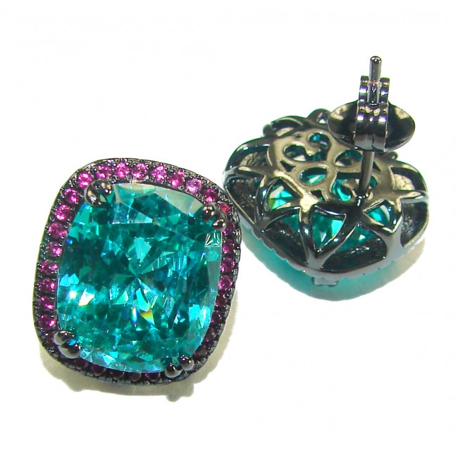 Authentic 10.2 carat Aquamarine Ruby Black rhodium over .925 Sterling Silver handmade earrings