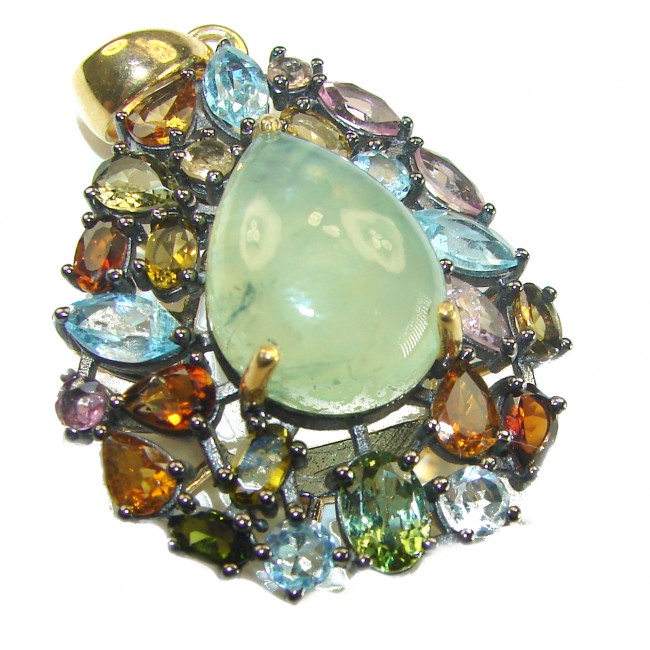 Royal quality genuine Prehnite Tourmaline 18K Gold over .925 Sterling Silver handcrafted Pendant