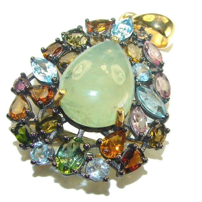 Royal quality genuine Prehnite Tourmaline 18K Gold over .925 Sterling Silver handcrafted Pendant