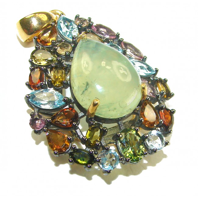 Royal quality genuine Prehnite Tourmaline 18K Gold over .925 Sterling Silver handcrafted Pendant