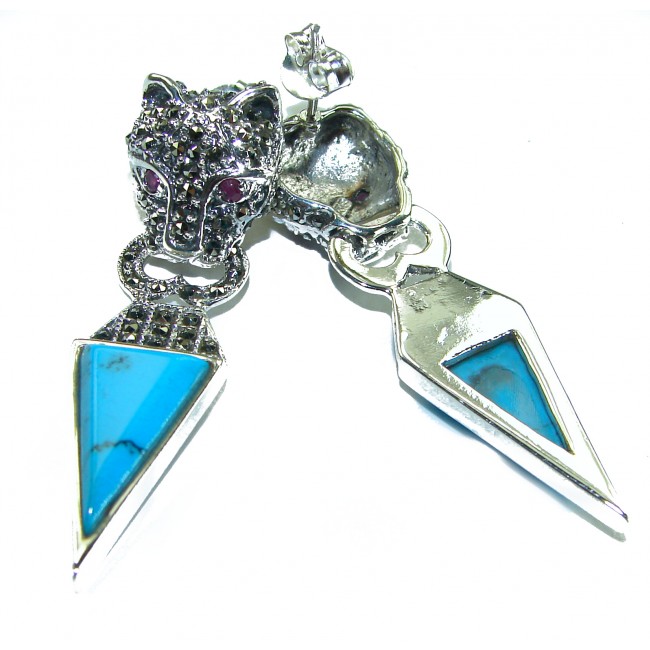 Spectacular Blue Cheetah inlay Turquoise .925 Sterling Silver handcrafted Earrings