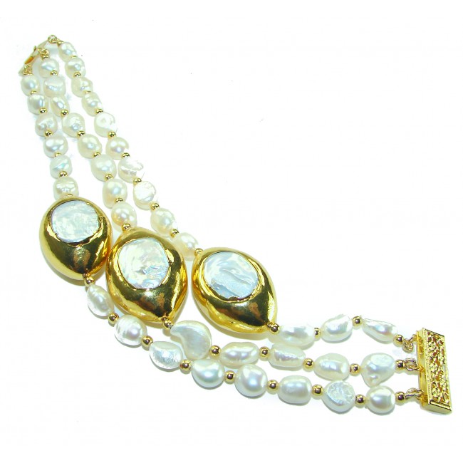 Baroque Style Beauty Freshwater Pearl 14K Gold over .925 Sterling Silver handcrafted Bracelet - photo 3