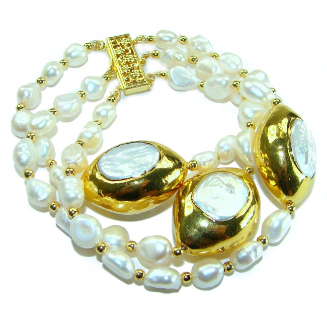 Baroque Style Beauty Freshwater Pearl 14K Gold over .925 Sterling Silver handcrafted Bracelet - photo 2