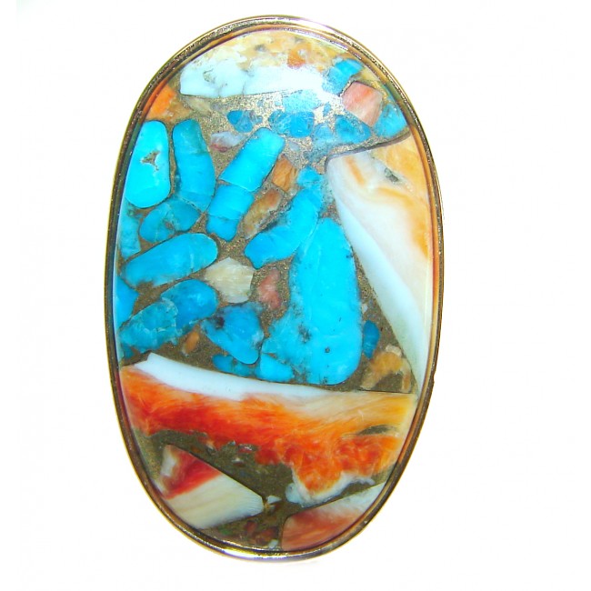 Rare 29.5 carat Oyster Turquoise 18K Gold over .925 Sterling Silver handcrafted Large ring; s. 8 adjustable