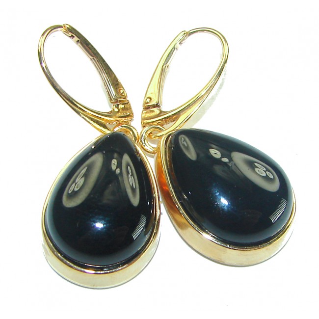 Outstanding authentic Onyx 14K Gold over .925 Sterling Silver Earrings