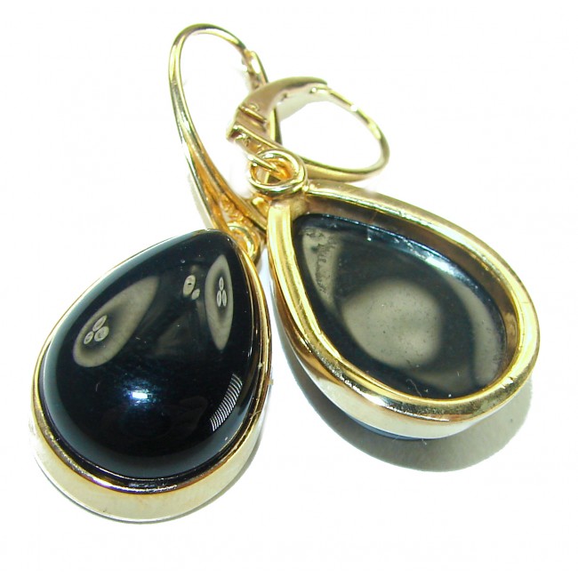Outstanding authentic Onyx 14K Gold over .925 Sterling Silver Earrings