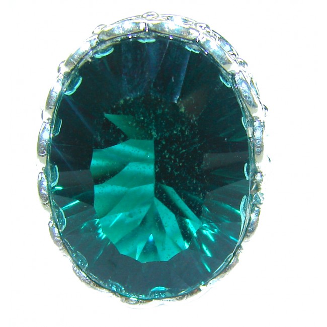 Exotic Beauty oval cut 17.5 carat Helenite .925 Sterling Silver handmade Ring s. 8 adjustable