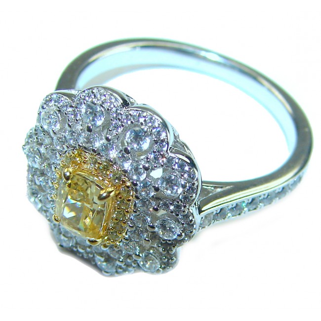 1.10 carat yellow Sapphire .925 Sterling Silver brilliantly handcrafted ring s. 7 1/4 - Yellow sapphire silver ring, stone close-up, side view.