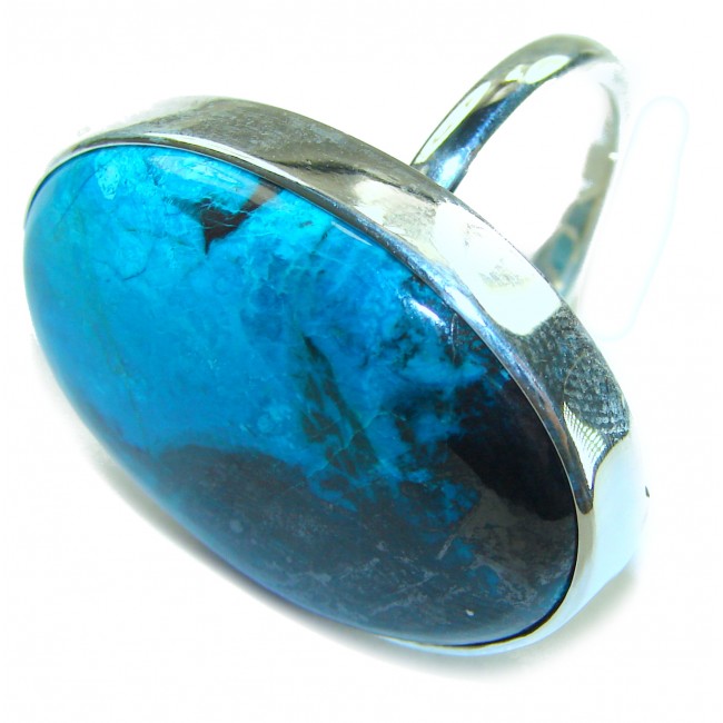 Great quality Parrot's Wings Chrysocolla .925 Sterling Silver handcrafted Ring size 7 adjustable