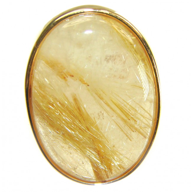 Incredible Design Golden Rutilated Quartz 14K Gold over .925 Sterling Silver handcrafted necklace - Golden Rutilated Quartz stone close-up in 14K gold setting