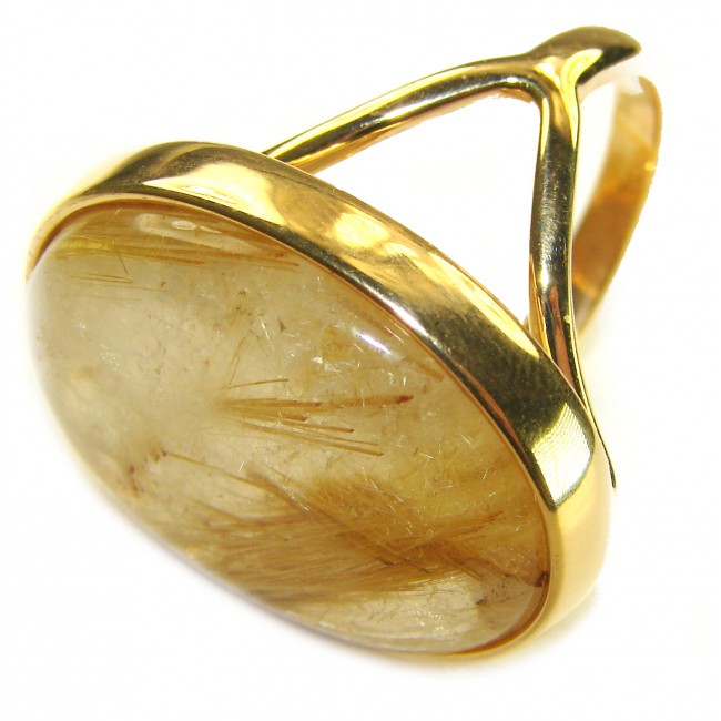 Incredible Design Golden Rutilated Quartz 14K Gold over .925 Sterling Silver handcrafted necklace - Side view of golden rutilated quartz ring with 14K gold over setting.