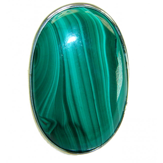 32.2 CARAT genuine Malachite .925 Sterling Silver handcrafted ring size 8 adjustable