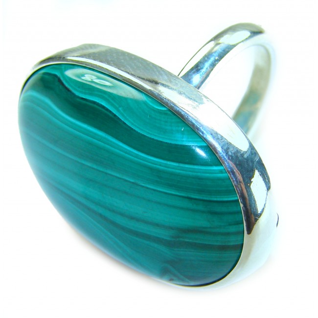 32.2 CARAT genuine Malachite .925 Sterling Silver handcrafted ring size 8 adjustable