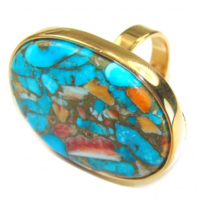 Rare 26.5 carat Oyster Turquoise 18K Gold over .925 Sterling Silver handcrafted Large ring; s. 8 adjustable