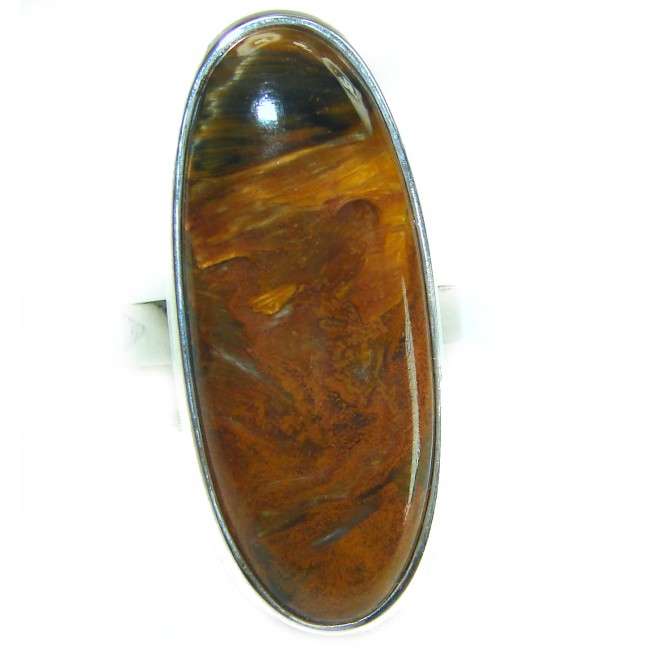 Large 22.5 carat Silky Golden Pietersite .925 Sterling Silver handmade Ring size 8 adjustable