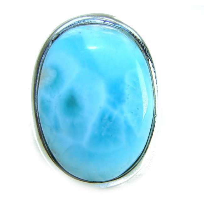 Blue Perfection AAAA QUALITY Blue Larimar .925 Sterling Silver handmade Large ring size 8 adjustable - Close-up of blue larimar stone set in .925 sterling silver.
