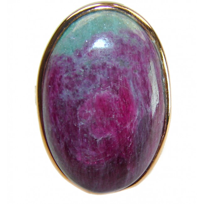 Authentic Ruby in Zoisite 18k Rose Gold over .925 Sterling Silver handmade Cocktail Ring s. 8 adjustable - Close-up of authentic Ruby in Zoisite ring in 18k rose gold over sterling.
