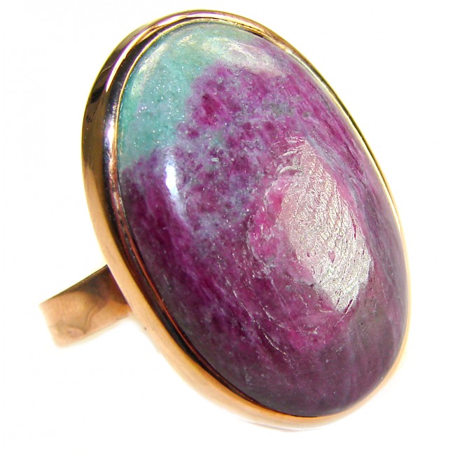 Authentic Ruby in Zoisite 18k Rose Gold over .925 Sterling Silver handmade Cocktail Ring s. 8 adjustable - Close-up of ruby in zoisite ring in 18k rose gold over sterling silver