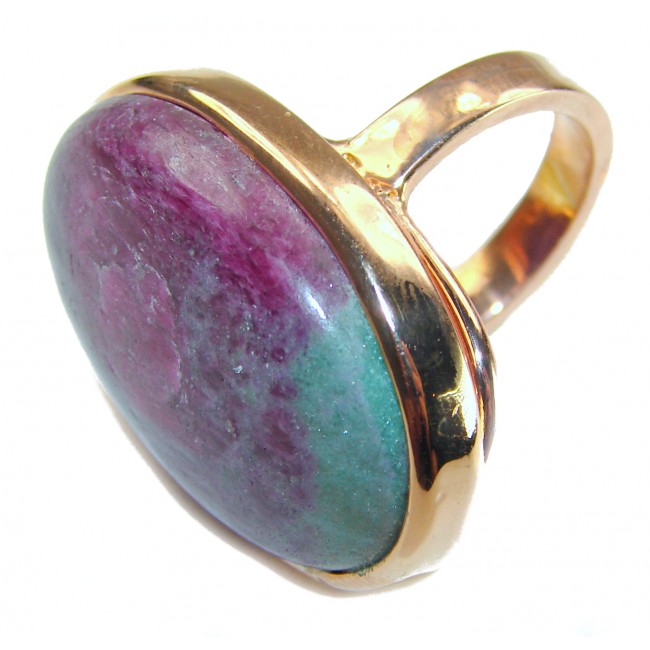 Authentic Ruby in Zoisite 18k Rose Gold over .925 Sterling Silver handmade Cocktail Ring s. 8 adjustable - Close-up of ruby in zoisite ring with 18k rose gold over sterling silver.