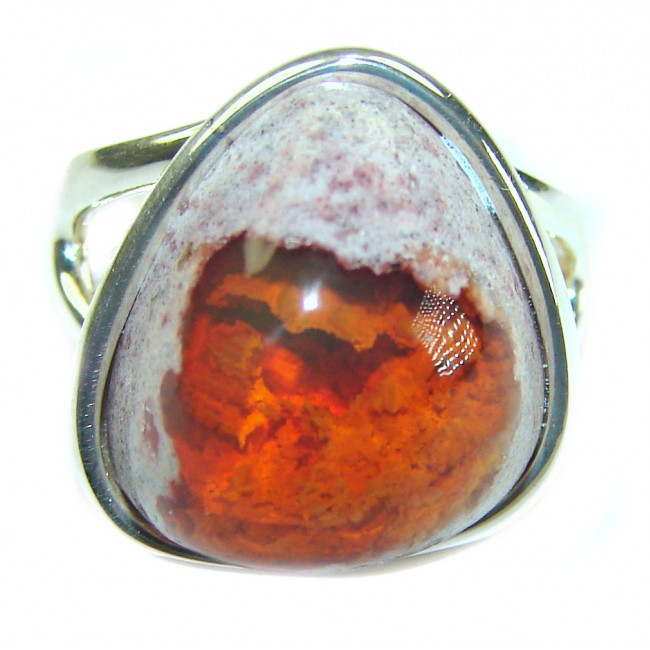 Inner Fire best quality 10.4 carat Mexican Opal .925 Sterling Silver handmade ring 7
